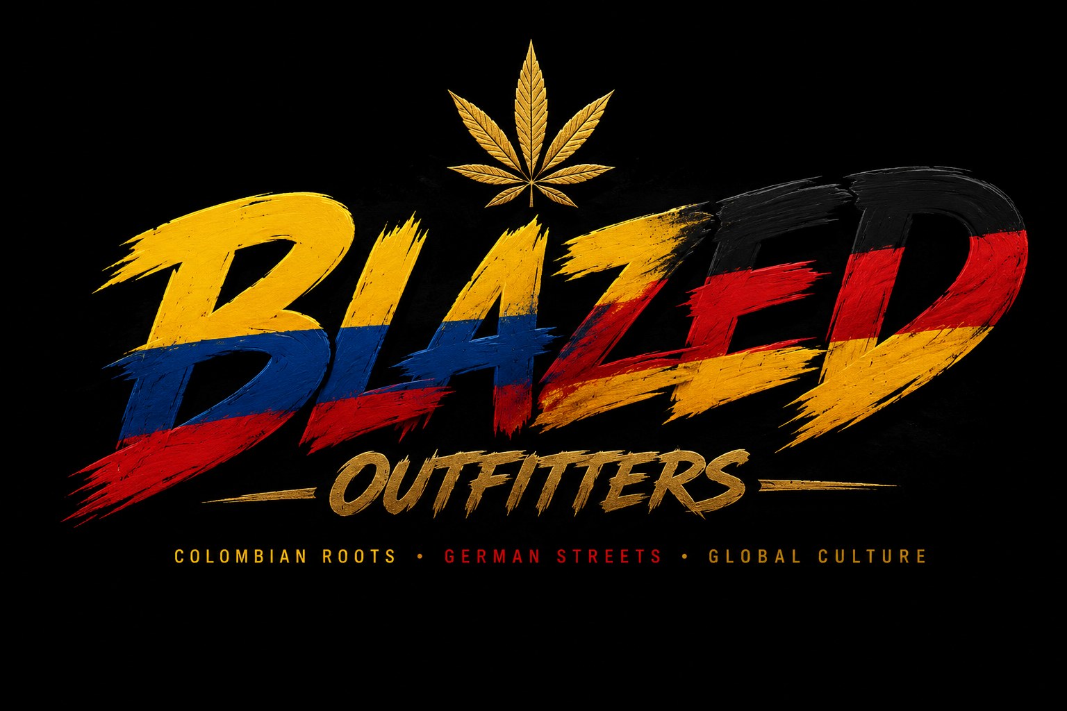 Blazed Outfitters Wortmarke in den Farben Kolumbiens und Deutschlands